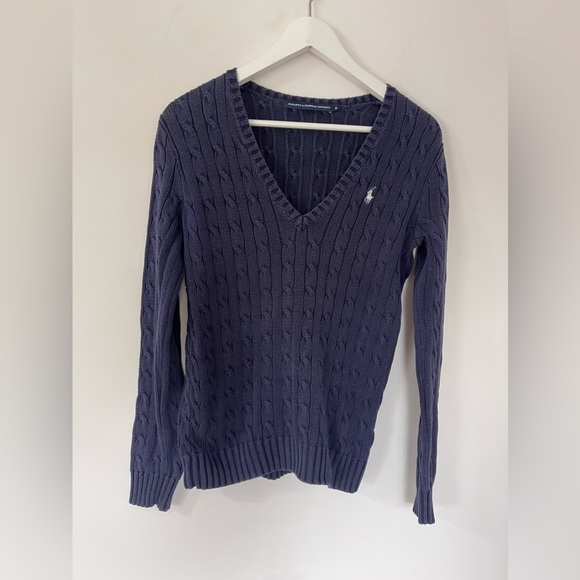 Ralph Lauren Sweaters - Ralph Lauren Sport V-Neck Cable Knit Jumper Medium VGC Navy Blue